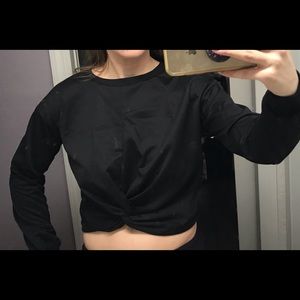 Cropped long sleeve twist front top